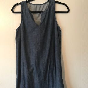 denim scalloped v neck dress